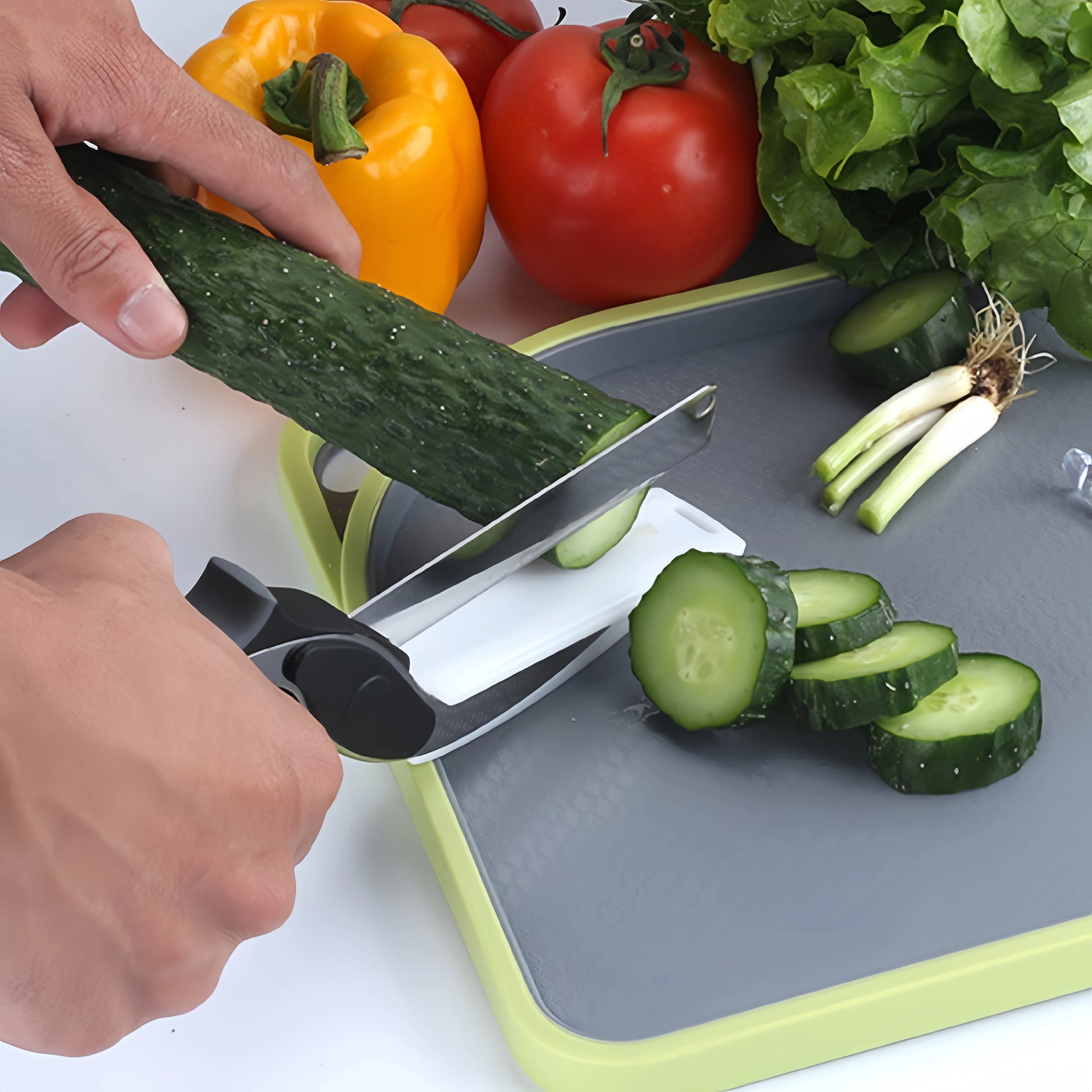 Premium Chop Scissors Cutting Board Scissors Vegetable Chopper Easy Cutter Multi-Function Kitchen Scissors with Waffle Knife