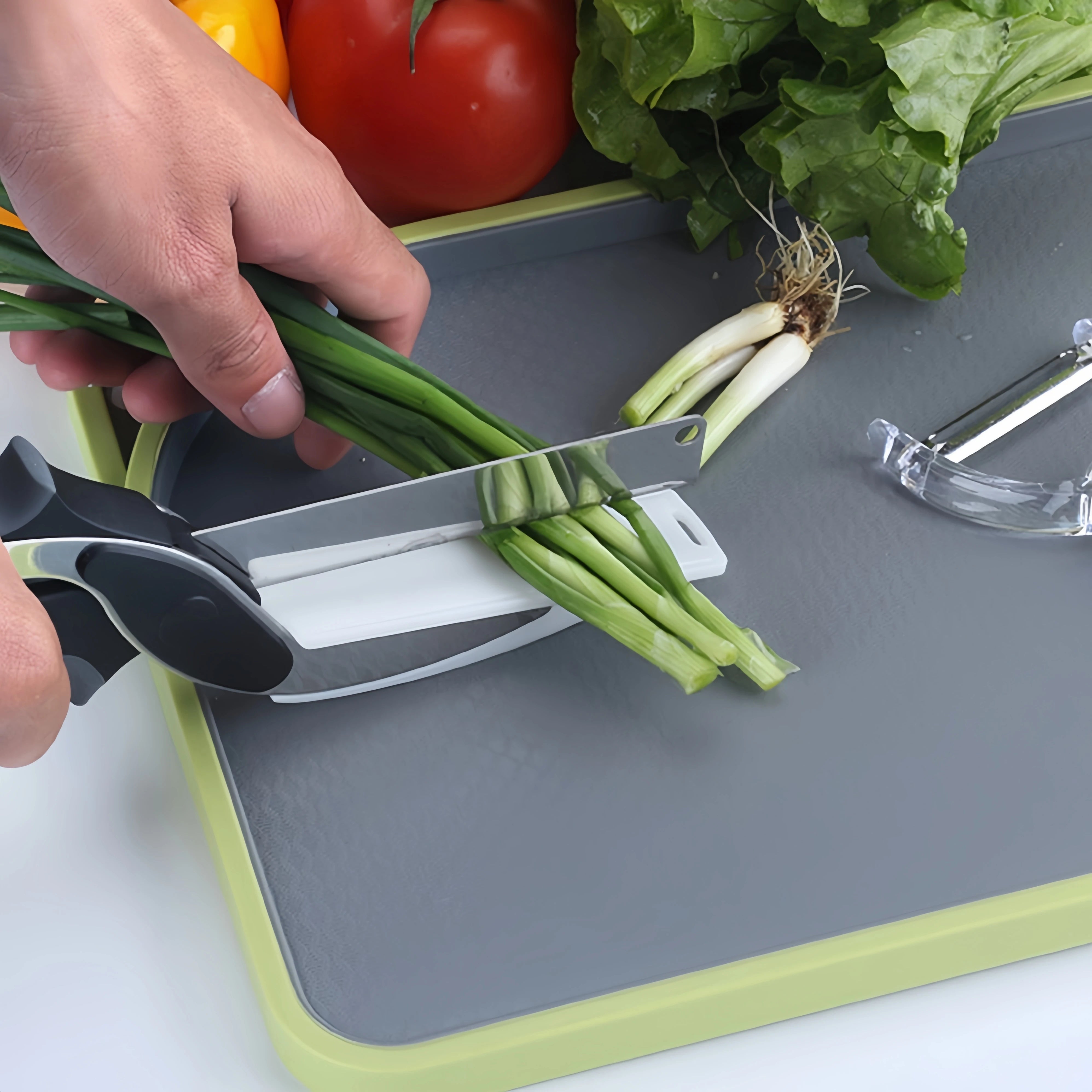 Premium Chop Scissors Cutting Board Scissors Vegetable Chopper Easy Cutter Multi-Function Kitchen Scissors with Waffle Knife