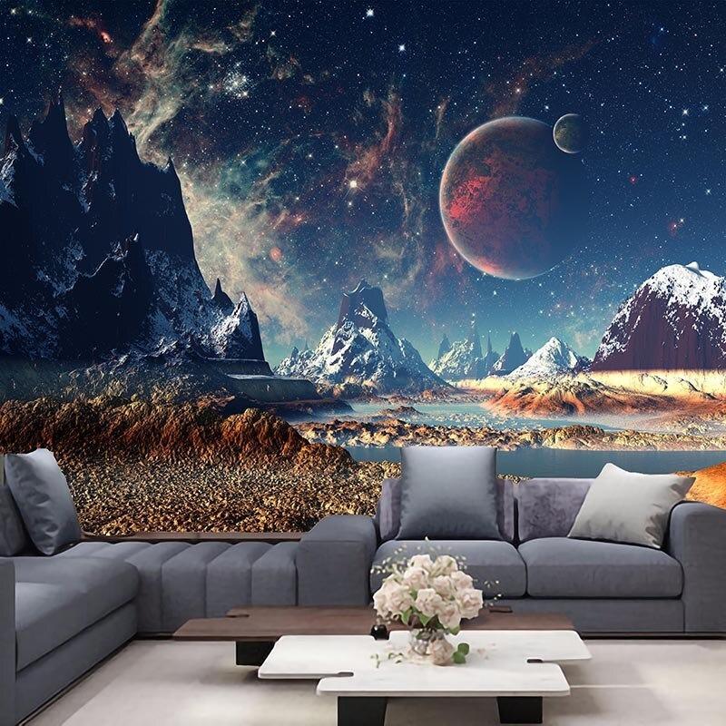 Printed Imaginary Planet Tapestry Multifunctional Tapestry Sitting Carpet Wall Hanging