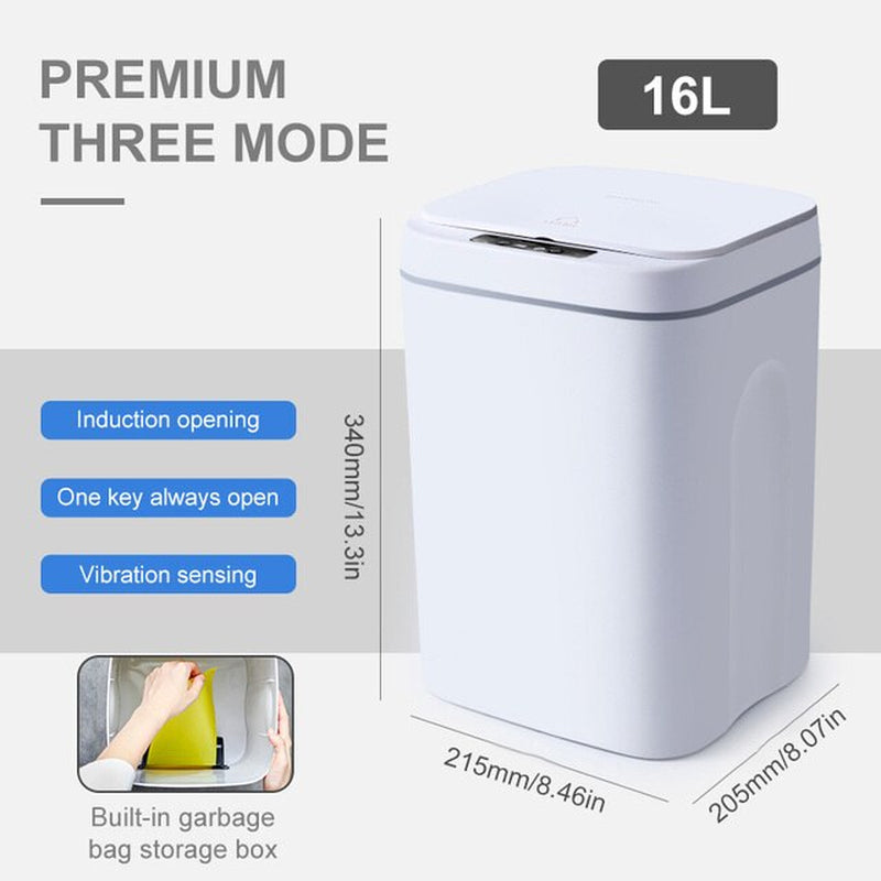 16L Smart Trash Can Automatic Sensor Dustbin Electric Waste Bin Waterproof Wastebasket for Kitchen Bathroom Recycling Trash