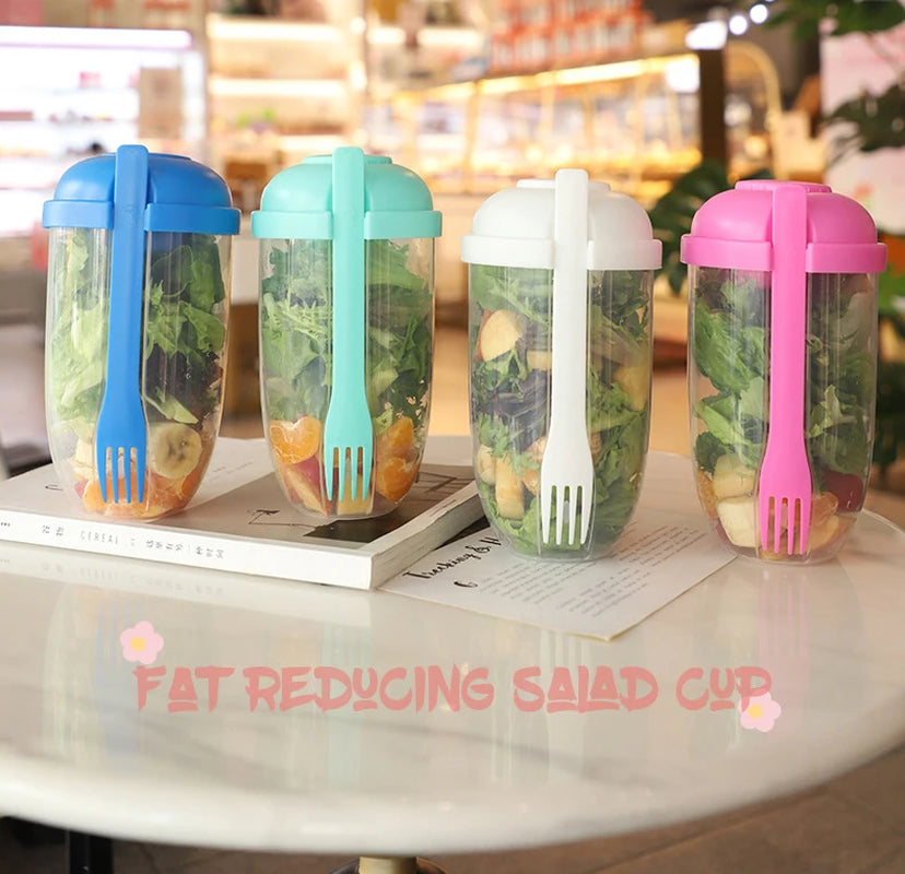 Breakfast Salad Cup Portable Two-Layers Cup Container with Fork Cup Lid Oatmeal Cereal Seal Salad Cup Bowl Lunch Box