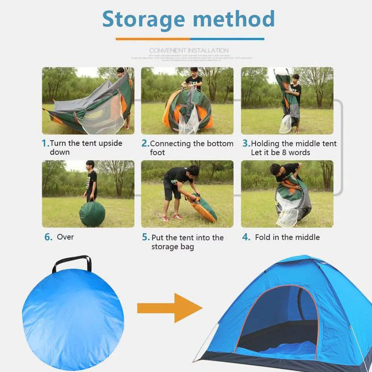 2-Person Camping Tent with Carry Bag, Waterproof Dome Automatic Pop-Up Outdoor Tent for Beach, Traveling, Hiking, Camping, Hunting Blue