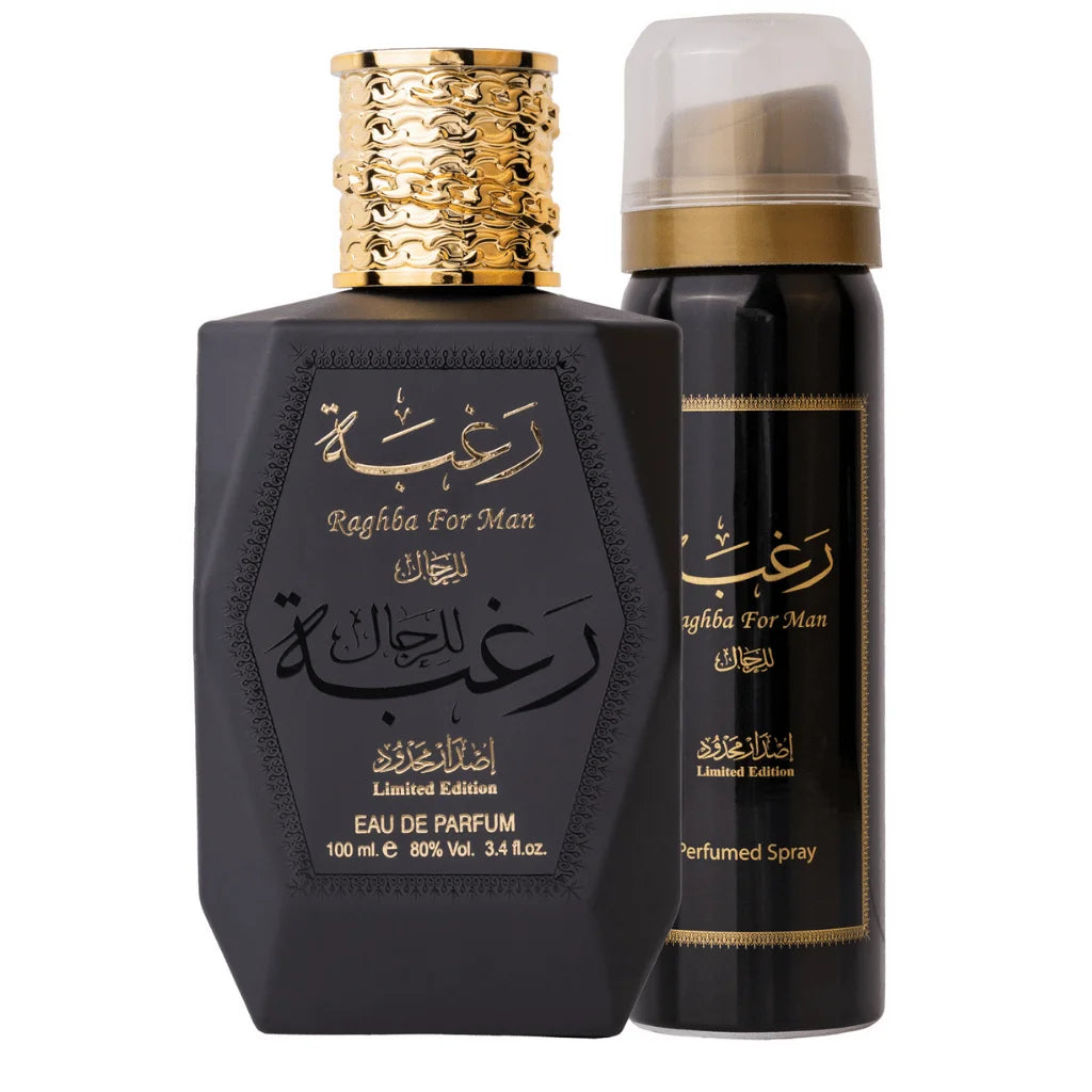 Raghba by  Eau De Parfum Spray plus 1.7 Oz Deodorant 3.4 Oz for Men