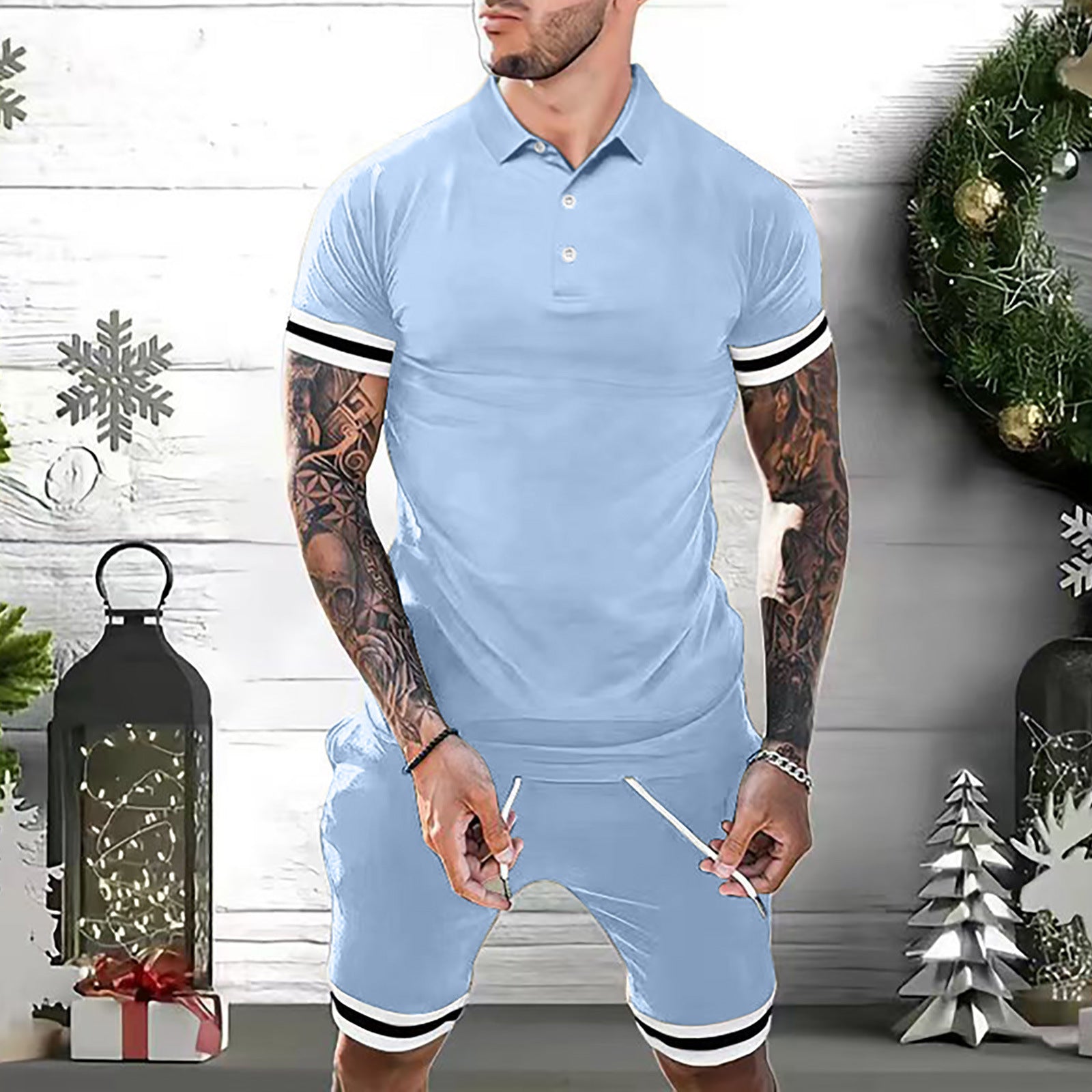 Mens Short Sets 2 Piece Outfits Polo Shirt Fashion Summer Tracksuits Casual Set Short Sleeve And Shorts Set For Men