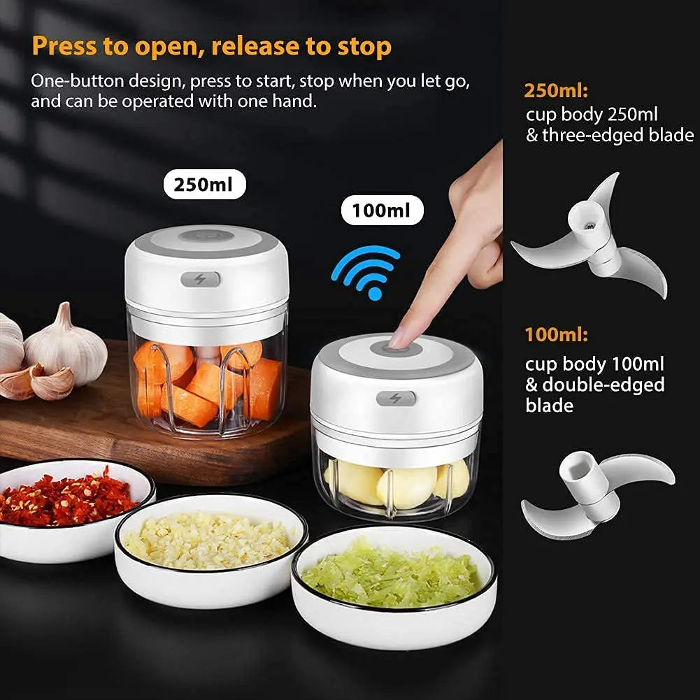 Electric Garlic Grater Mini Chopper USB Charging Vegetable Ginger Onion Mixer Masher Crusher Food Grade Stainless Steel Blenders