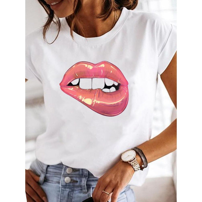 Women's Leopard Print Love Casual Retro Printed Plus Size Women's Clothing White T Short Sleeve Women