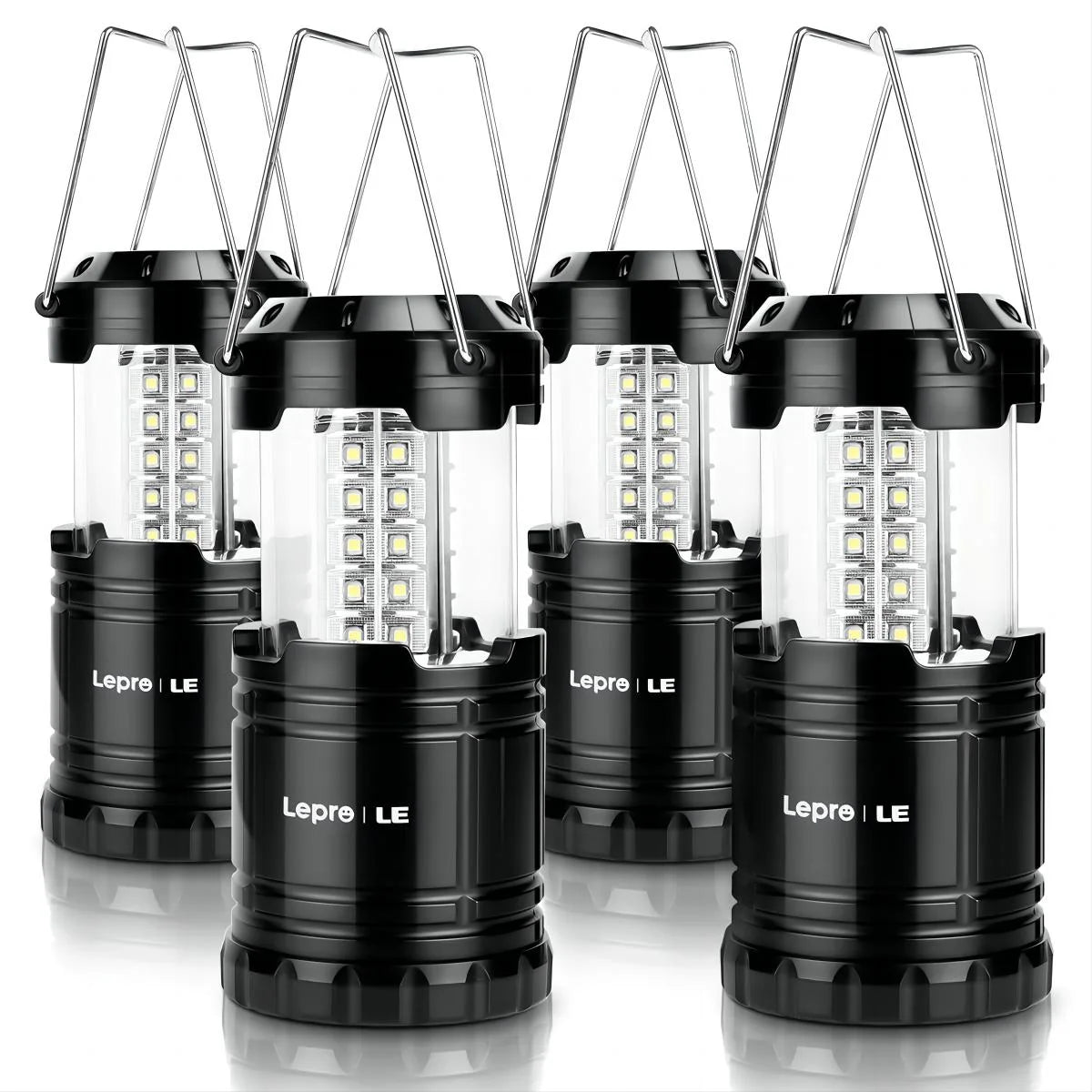 LED Collapsible Camping Lantern, Super Bright, Battery Powered Camping Light, IPX4 Water Resistant, Portable Emergency Lights for Power Outage, Hurricane, Storms, 4-Pack