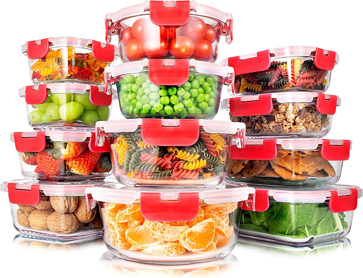 24-Piece Food Glass Storage Containers Superior Glass Food Storage Set, Stackable Design