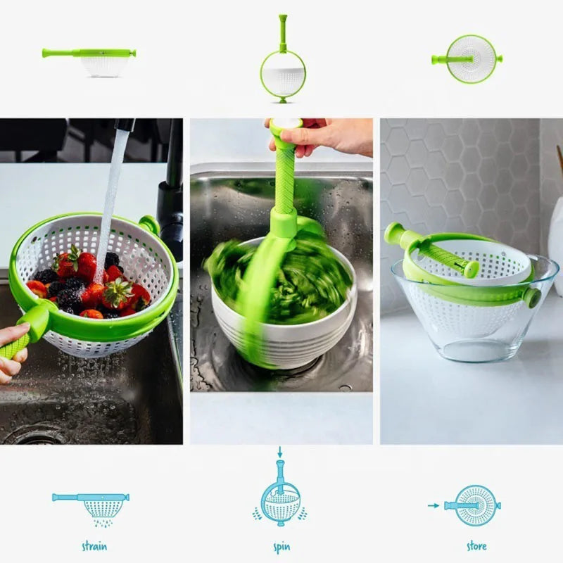 1PC Rotating Drainage Basket, Hand Pressed Vegetable and Fruit Salad, Rotating Cleaning and Dehydration Device for Storage